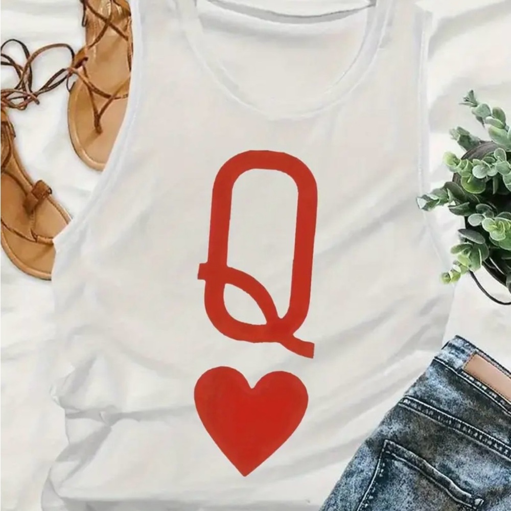 White and Red Graphic Tank Top